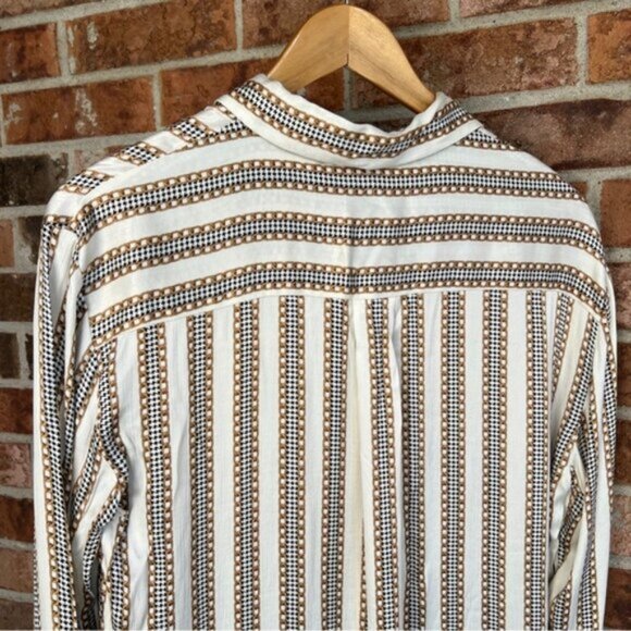 Zara   NEW Ivory Chain Houndstooth Striped Print Satin Button Down Top Blo… - Picture 7 of 13